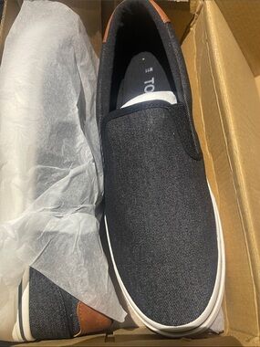 Men's Black Canvas Slip-On Loafers with Brown Heel Tab